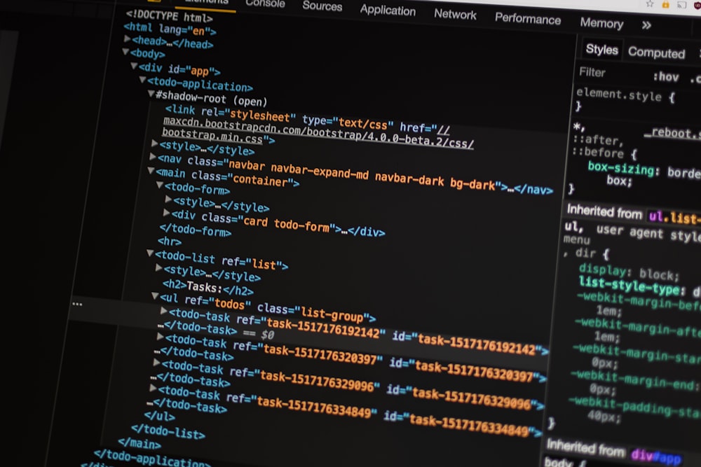 Code on a computer screen during software development