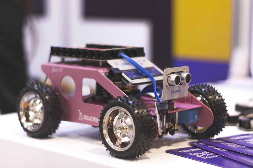 Small competition robot with sensors and motors on a table